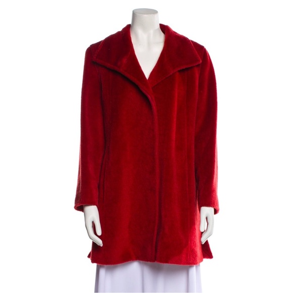 Cinzia Rocca Baby Alpaca Wool Red Hidden Button Placket Pointed Collar Coat 10 - Picture 1 of 12